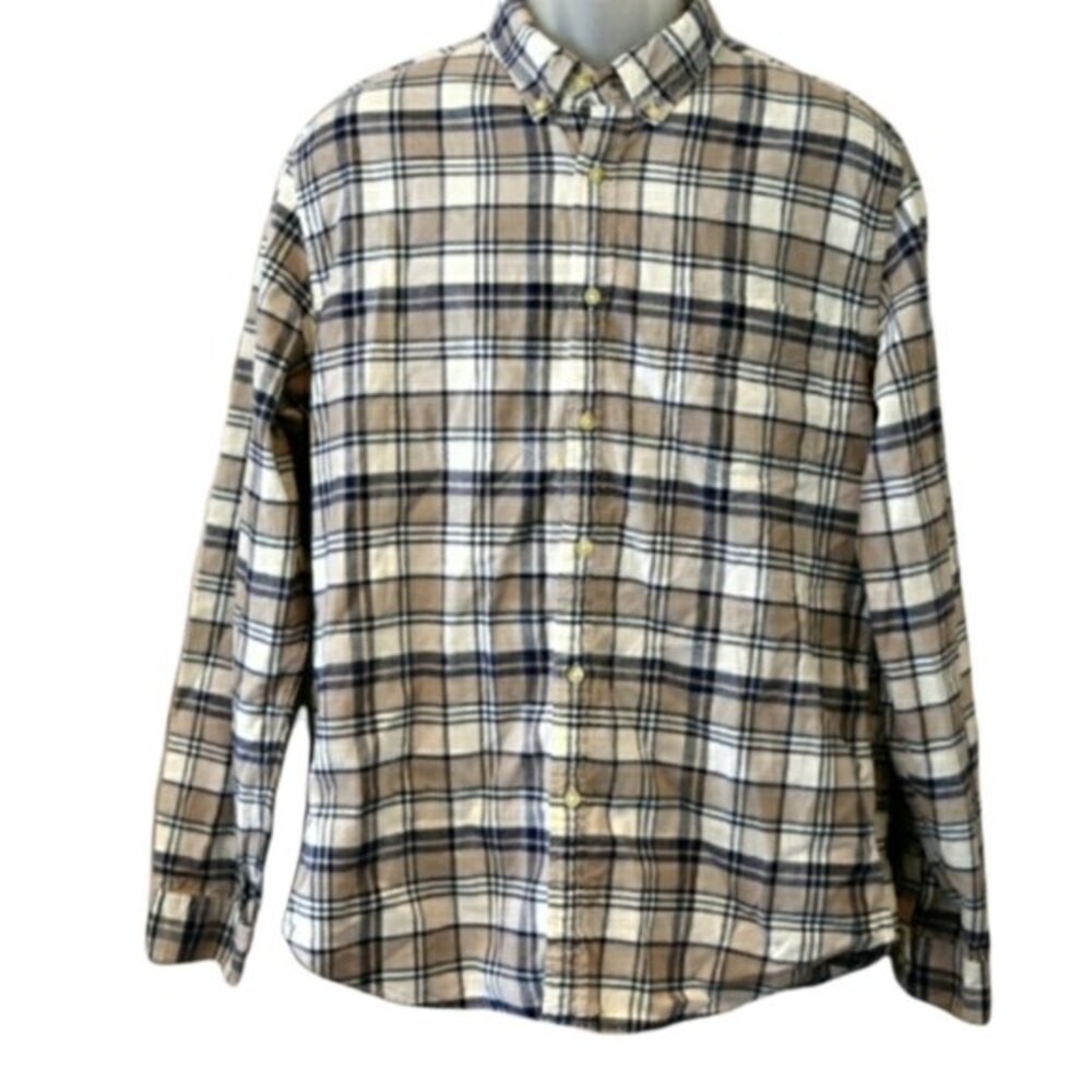 Jcrew Vintage Oxford Plaid Button Down Shirt LG Gray Black White